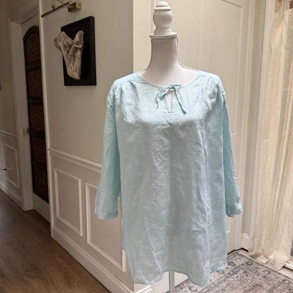 J. Jill Womens Light Blue Linen Tunic Blouse Loose Relaxed Fit Plus Size 2X - Picture 1 of 8